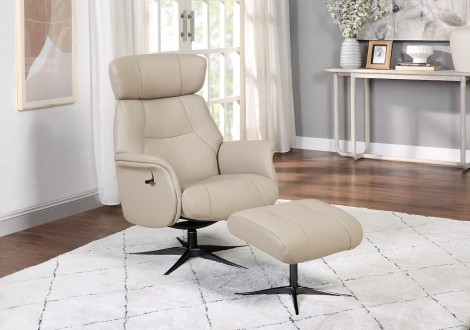 GFA - Murcia - Mushroom - Leather - Swivel Recliner and footstool