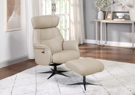 GFA -  Murcia - Mushroom - Leather - 360 Swivel Recliner and footstool
