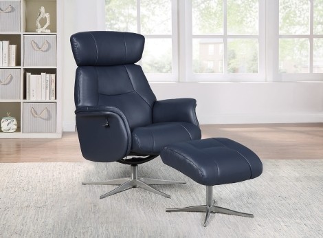 GFA - Murcia - Navy Blue - Leather - Swivel Recliner and footstool