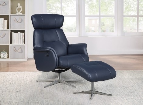 GFA -  Murcia - Navy Blue - Leather - 360 Swivel Recliner and footstool