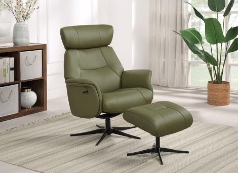 GFA - Murcia - Olive Green - Leather - Swivel Recliner and footstool