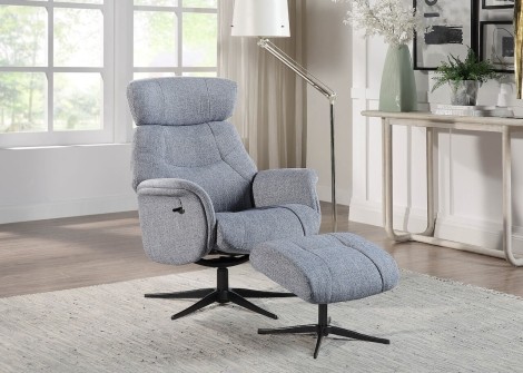 GFA -  Murcia - Powder Blue - Fabric - 360 Swivel Recliner and footstool
