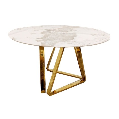 Nero - White - 130cm/1.3m - Round - Dining Table - Sintered Stone Top - Gold Legs