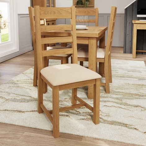 Pair Of -  Colton Medium Oak -  Ladder Back Chairs - Fabric Seat 