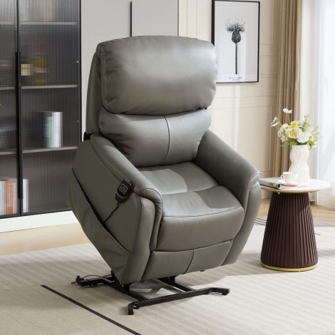 GFA Normandy Riser Recliner - Dark Grey Leather/Leather Match