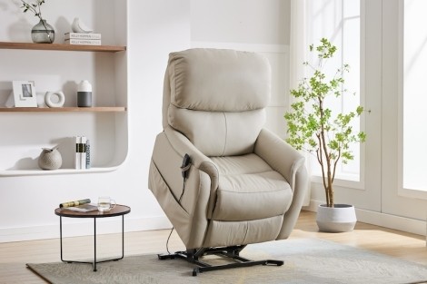 GFA - Normandy - Cream - Leather - Dual Motor - Lift and Riser Recliner Chair