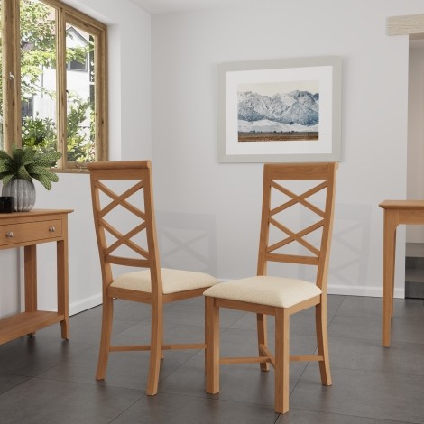 Pair Of - Natalie - Light Oak -  Double Cross Back Chairs - Fabric Seat