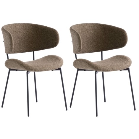 Pair Of - Willow Dining Chair - Olive Green - Textured Fabric - Black Powder Coated Legs