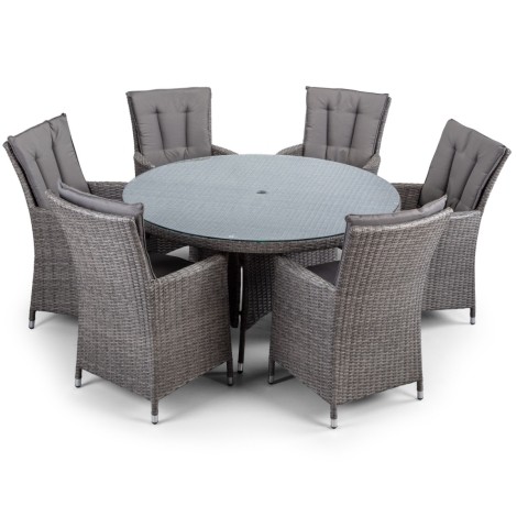 Olaki Grey Rattan Outdoor 135cm Round Dining Table and 6 Chairs
