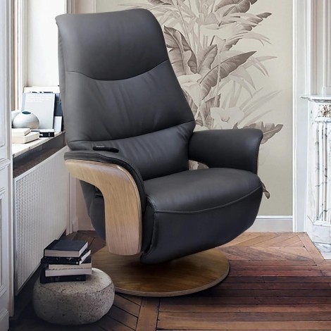 GFA -  Iowa - Charcoal Grey Leather Electric 360 Swivel Recliner