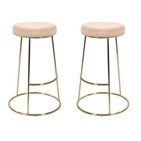 Opera - Pink Velvet Seat - Gold Metal Legs - Pair Of Bar Chairs