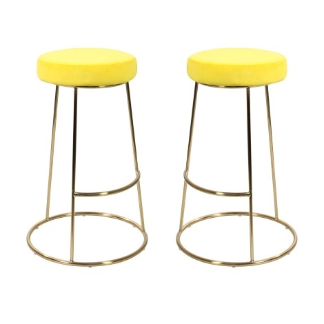 Opera - Yellow Velvet Seat - Gold Metal Legs - Pair Of Bar Chairs