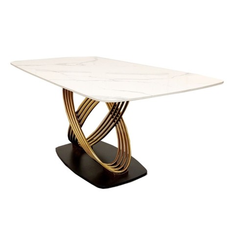 Orion - Polar White - 180cm/1.8m - Rectangular - Dining Table - Sintered Stone Top - Gold Legs