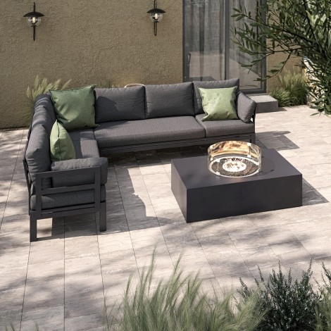 Oslo Corner Group with Rectangular Gas Fire Pit Table / Charcoal