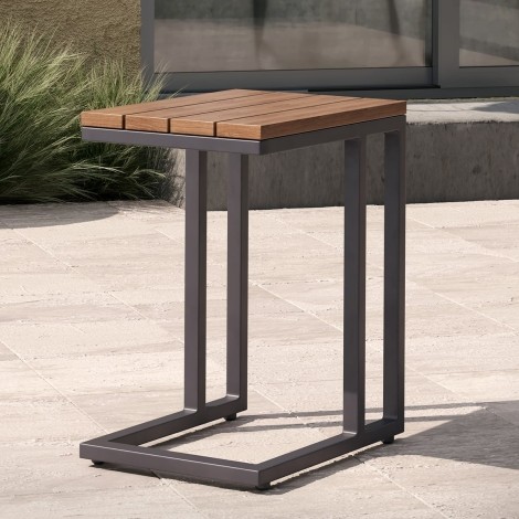 Oslo U Shaped Teak Top Side Table / Charcoal