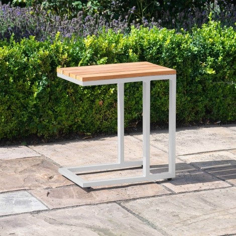 Oslo U Shaped Teak Top Side Table / White