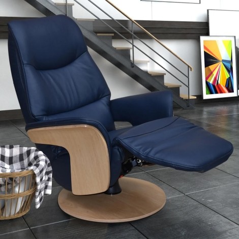 GFA -  Iowa - Navy Blue Leather Electric 360 Swivel Recliner