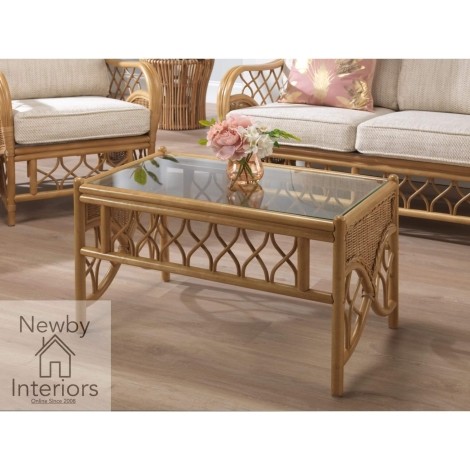 Oslo Coffee Table Light Oak Rattan & Glass