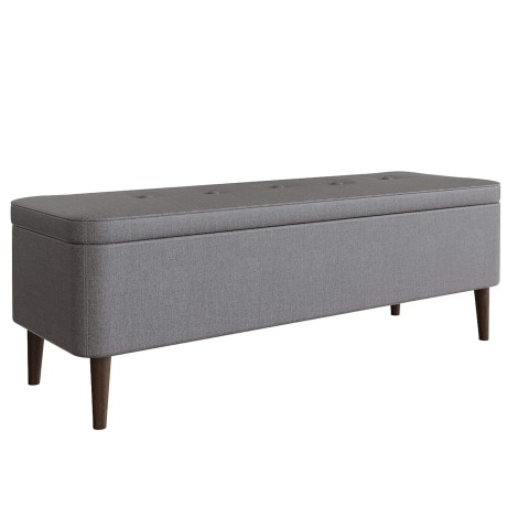 Grey - Linen Fabric - Ottoman Storage Bench - Wooden Legs