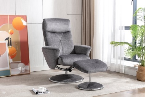 GFA - Paddington - Graphite Grey - Fabric - Swivel Recliner Chair and Stool