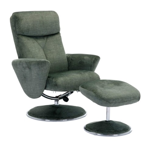 GFA - Paddington - Moss Green Fabric - Swivel Recliner Chair and Stool