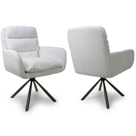 Pair Of - Cassidy - White Corduroy - Swivel Chairs - Black Tripod Metal Legs