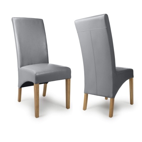 Pair Of - Kenton - Grey - Bonded Leather Chairs - Oak Legs