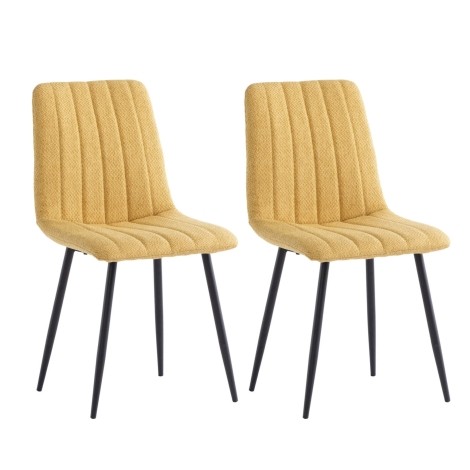 Pair Of - Lara Dining Chair - Textured Yellow Fabric- Black Powder Coated Legs