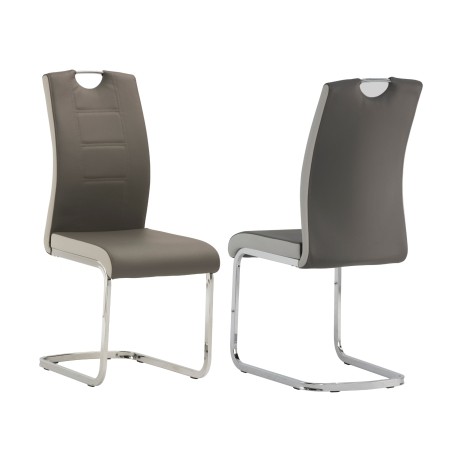 Pair Of - Venice Dining Chair - Grey/Light Grey PU - Two Tone Effect - Chrome Cantilever Frame