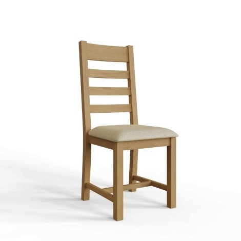Robus - Oak - Ladder / Slatted Back Dining Chair - Padded Fabric Seat - (Pair)