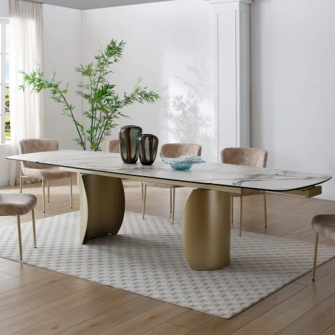 Palazzo Matt White & Earth Vein Italian Ceramic Side Extending Dining Table (200-300cm)