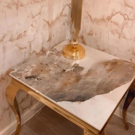 Louis Pandora Patterned Marble & Gold Lamp Table