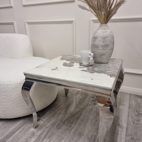 Louis Pandora Patterned Marble & Chrome Lamp Table