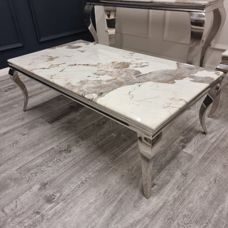 Louis - Pandora - Rectangular - Coffee Table - Marble Top - Chrome Legs