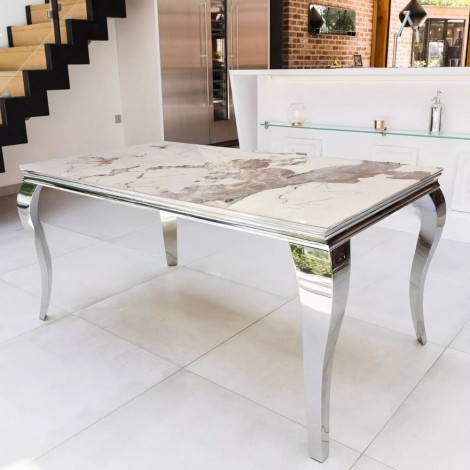 Louis Pandora Patterned Marble & Chrome Dining Table (180cm)