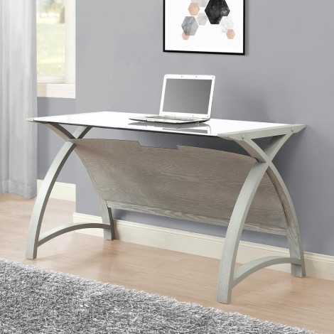 Jual - Helsinki Grey 130cm - Table Desk - White Glass - PC201 