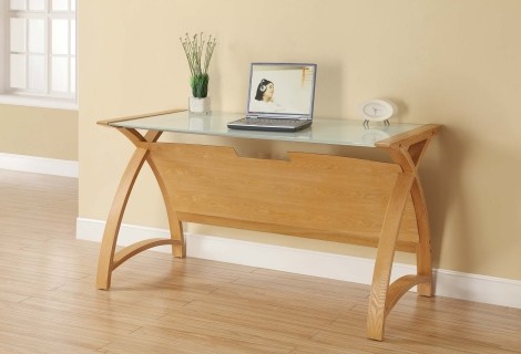 Jual - Helsinki Oak 130cm - Retro Table Desk - White Glass - PC201LT 