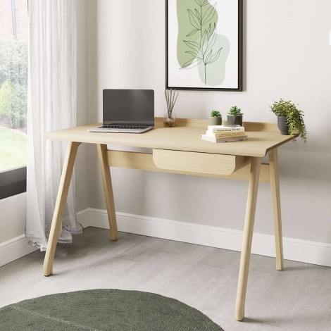 San Francisco - Oak - Natural - Rectangular - 1 Side Drawer Desk - Four Nordic Legs 