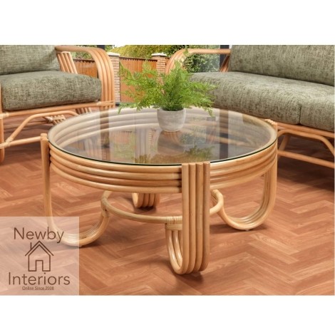 Pretzel Coffee Table Light Oak Rattan & Glass