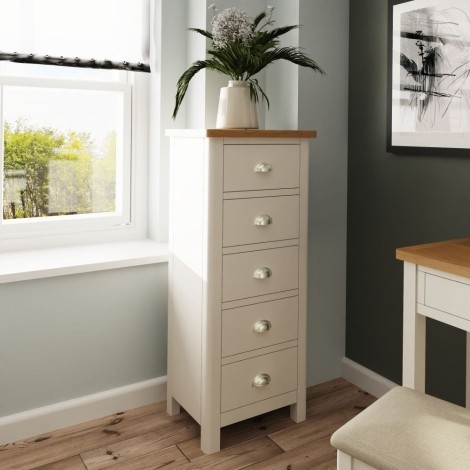 Radley Oak & Truffle Grey Painted Bedroom - 5 Drawer Narrow Chest