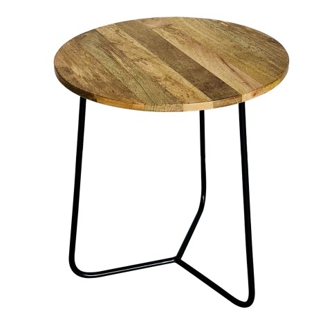 Ravi Mango Iron Base soild wood top side table 