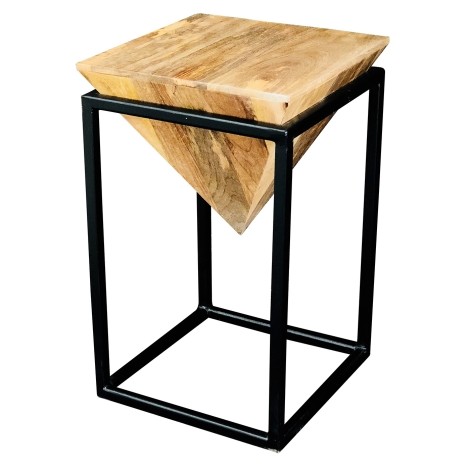 Ravi Mango Iron base solild Wood Diamond Stool - Large