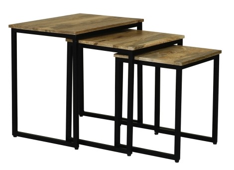 Ravi Mango Iron base solild Wood Stool Set /3 