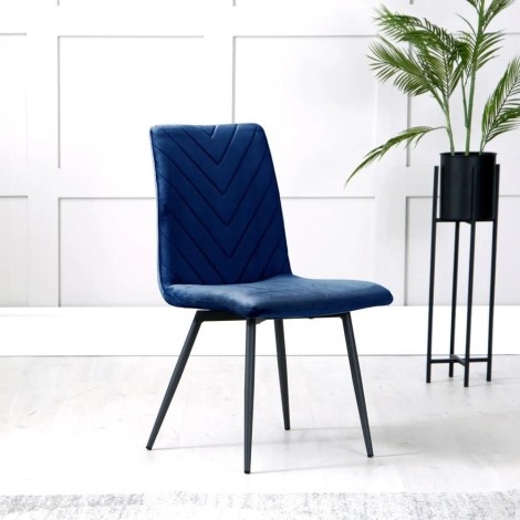 Pair Of - Leah - Blue - Velvet - Black Metal Frame - Dining Chairs