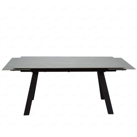 Ricky - Grey - 120-180cm - Polished Sintered Stone - Side Extender Dining Table - Black Metal Legs