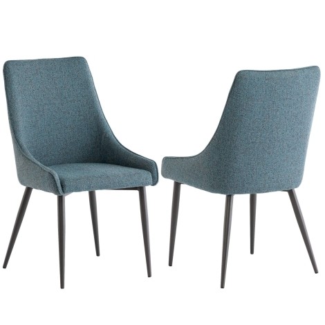 Pair Of - Rimini Dining Chair - Teal Textured Fabric - Grey Powder Coated Legs