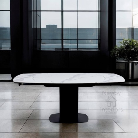 Ritz Matte White Ceramic Swivel Extending Dining Table (120-180cm)