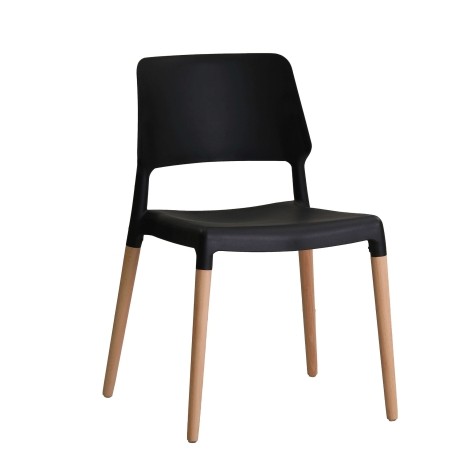 Riva - Black Moulded Seat - Dining Chair - Beech Legs - Pair