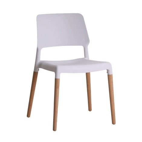Riva - White Moulded Seat - Dining Chair - Beech Legs - Pair
