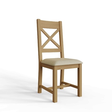 Robus - Oak - Cross Back Dining Chair - Padded Fabric Seat - (Pair)